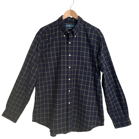 RALPH LAUREN Men’s Classic Fit Heavy Cotton Navy Plaid Button Down Shirt Size XL - Picture 4 of 16